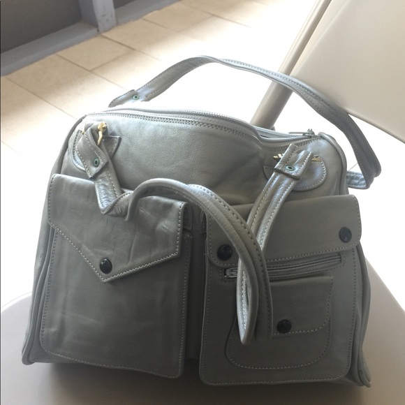 Gray leather satchel style with compartments - Picture 1 of 2